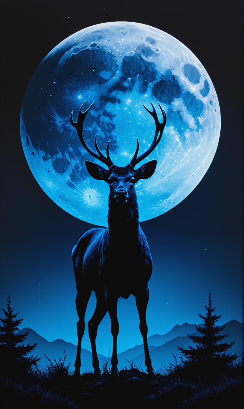 01035-4058966329-Black canvas, black over indigo minimalism, duotone red neon, and indigo colour, a deer standing infront of a indigo over black.png